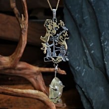 Star Children Pendant Silver and Gold (with Libyan Glass/Moldavite/tektite)