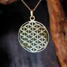 Inlaid Flower of Life Pendant Gold Small