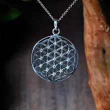 Inlaid Flower of Life Pendant Silver Small