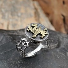 Shirdal Persian Griffin Talisman Ring Silver and Gold
