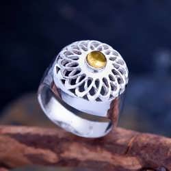 A silver Torus tube Ring set with Citrine.