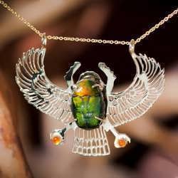 14 k Gold Winged Scarab Set with Carnelian