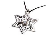 Inlaid Shema Israel star silver with cat's eye chrysoberyl