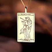 Tarot Lovers Card Pendant Gold