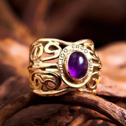 I Love Therefore I Am Ring Gold with Amethyst