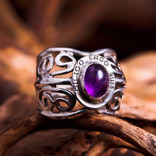 I Love Therefore I Am Ring Silver with Amethyst