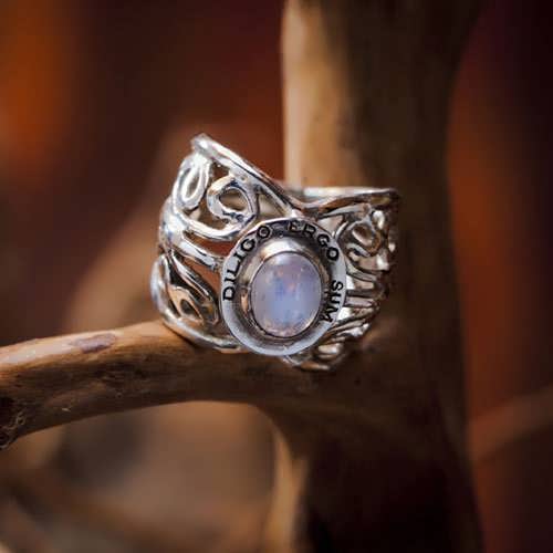 I Love Therefore I Am Ring Silver with Moonstone