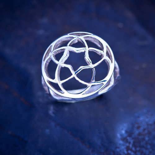 Pentagramic Torus knot ring silver