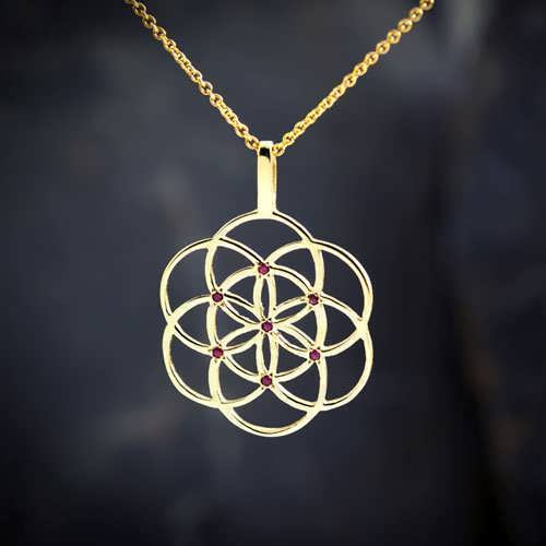 Seed of Life Pendant Gold With Gemstones