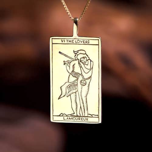 Tarot Lovers Card Pendant Gold