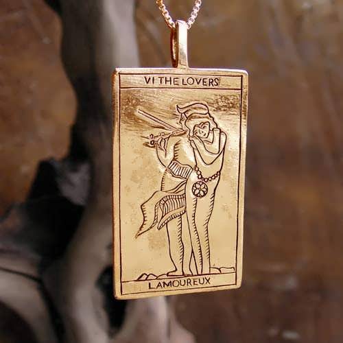 Tarot Lovers Card Pendant Gold