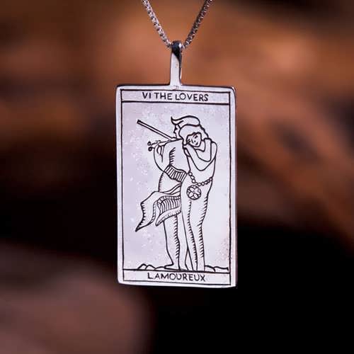 Tarot Lovers Card Pendant Silver