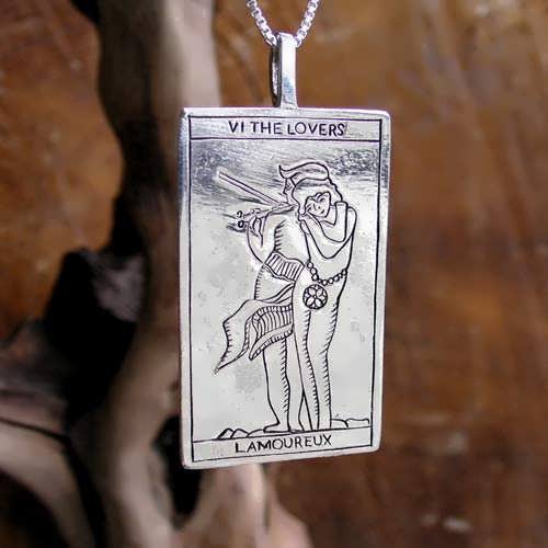 Tarot Lovers Card Pendant Silver