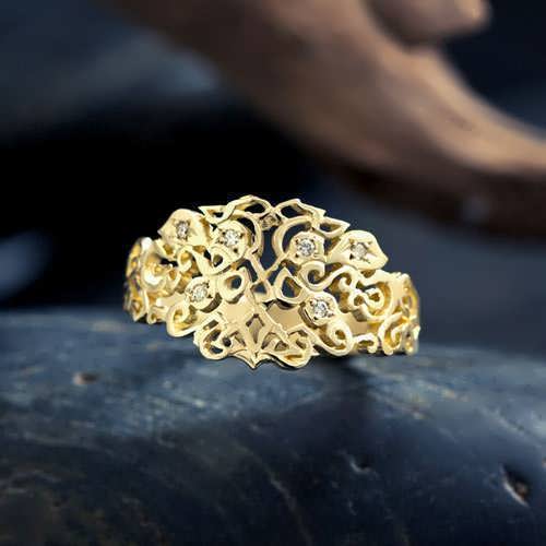 טבעת אלמנט האדמה זהב עם יהלומים