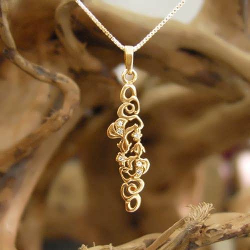 Water Element Pendant Gold Small With Diamonds