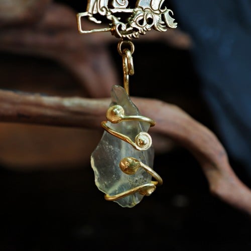 Star Children Pendant Gold (with Libyan Glass/Moldavite/tektite)