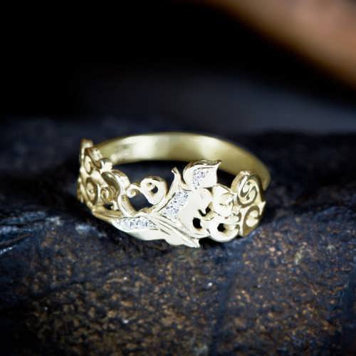 טבעת אלמנט האוויר זהב עם יהלומים