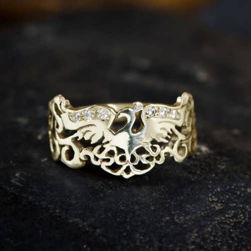 טבעת אלמנט האש זהב עם יהלומים