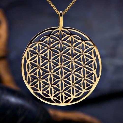 Inlaid Flower of Life Pendant Gold (SOL Pattern)