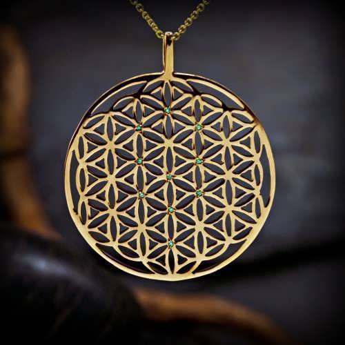 Inlaid Flower of Life Pendant Gold (TOL Pattern)