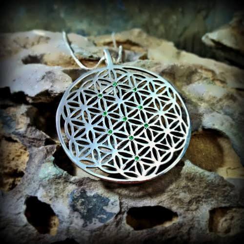 Inlaid Flower of Life Pendant Silver (TOL Pattern)