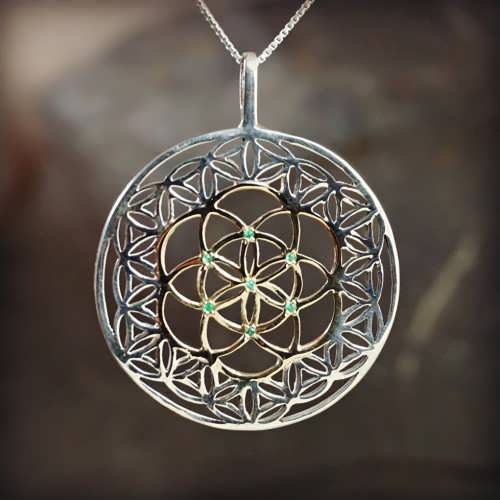 Inlaid Flower and Seed of Life Silver and Gold