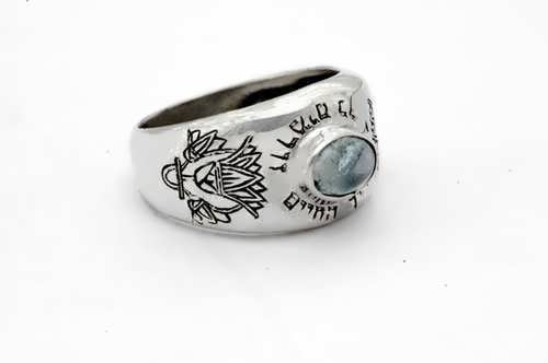 Lotus ring silver with Aquamarine