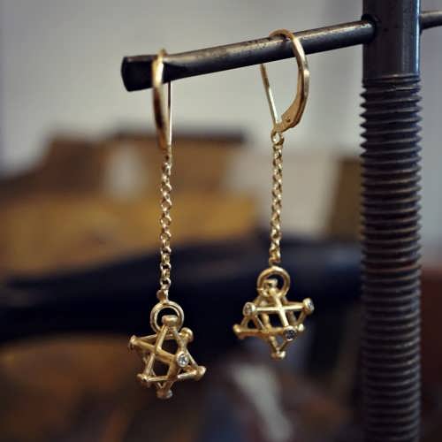 Inlaid Merkaba Earrings Gold Small