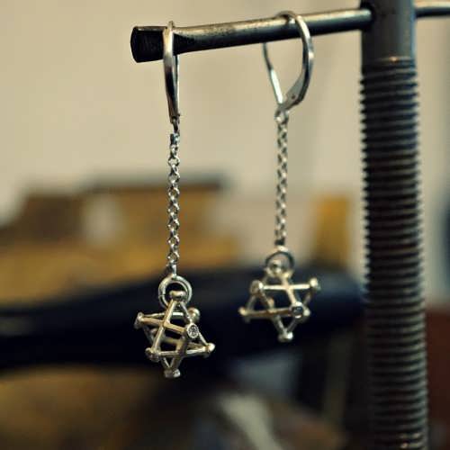 Inlaid Merkaba Earrings Silver Small