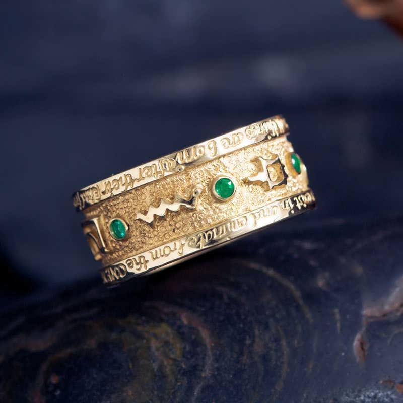 Gold Emerald Tablet Mercury Ring