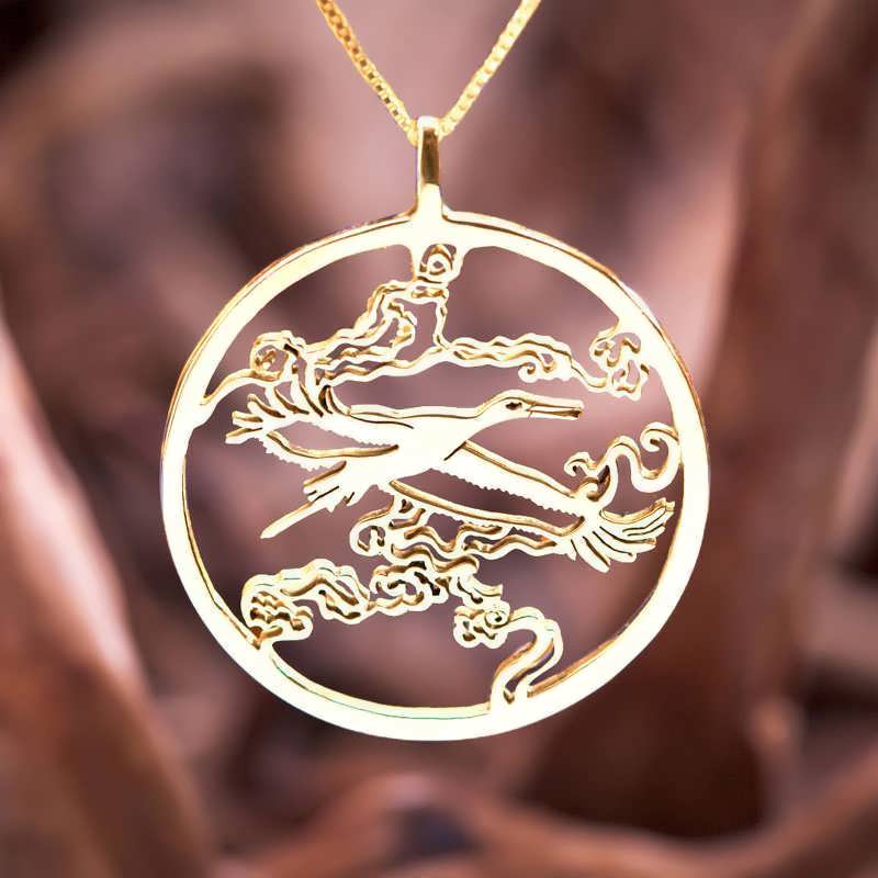 Gold Necklace With Rectangle Charm / Japanese Stork Pendant Gold : A beautiful and unique way to wear your children's names.