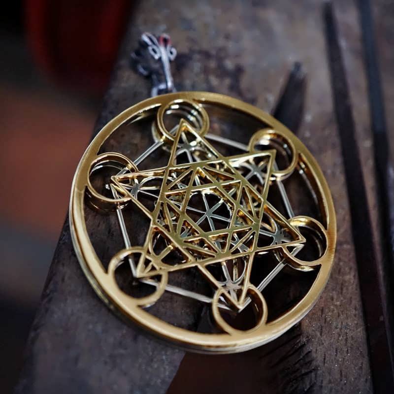 Sacred Geometry Symbol Archangel Metatron Medallion Metatrons Cube Necklace Antiqued Silver Zinc Alloy Pendant on Pure Stainless Steel 20 Long Chain 