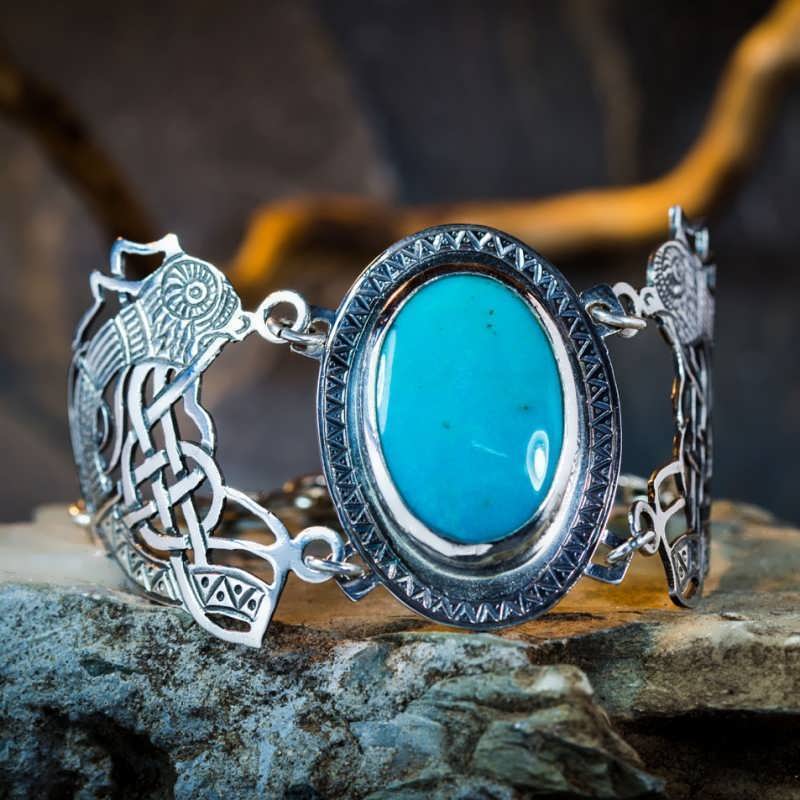 Viking's Freedom Bracelet with Huge Turquoise gemstone