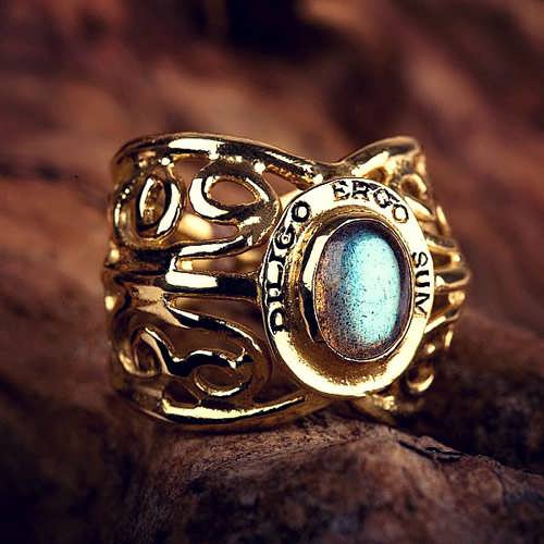 I love therefore I am ring gold with Moonstone