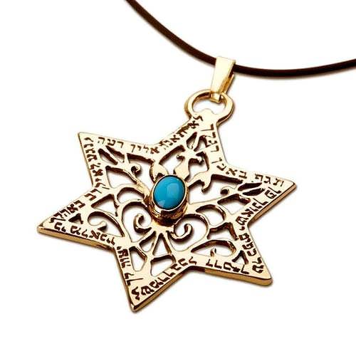 Star of David for protection gold with Turquoise